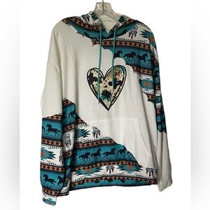 NWOT women’s long sleeve hooded top, Navajo, equine, western, XXL (see p…